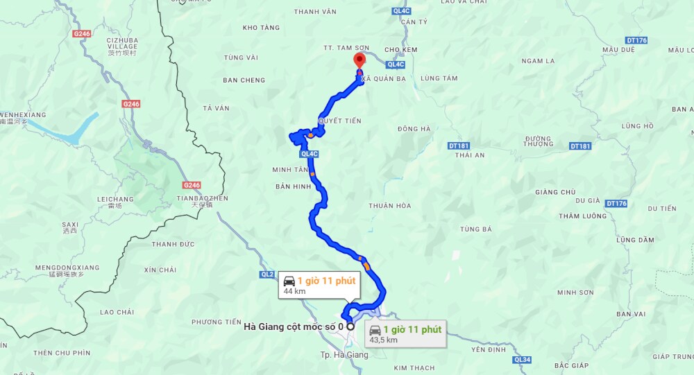 Google Maps route to Quan Ba Heaven Gate